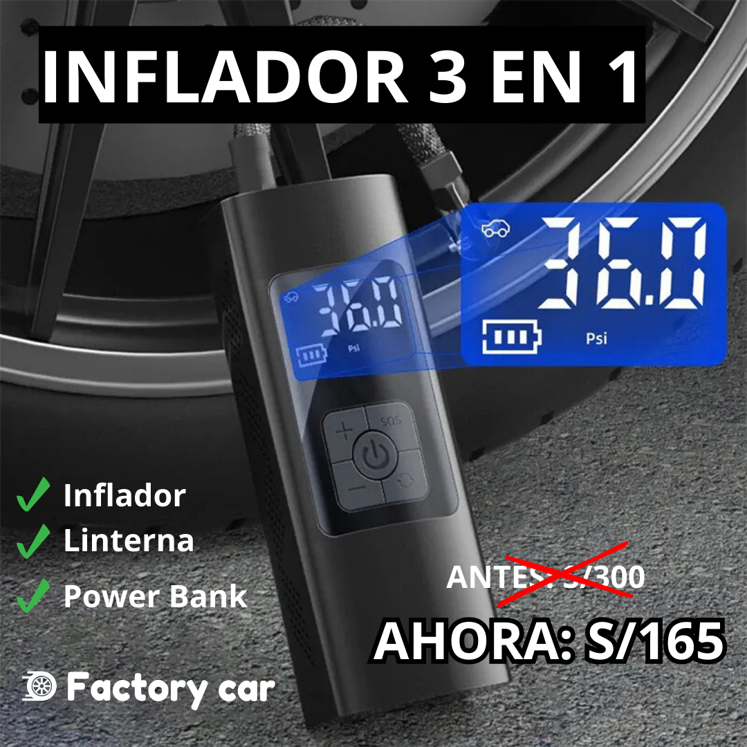 Inflador Inalámbrico 3 en 1 + Funda Almacenamiento